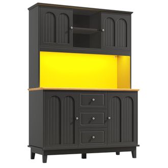 Urban Meuble Vitrina de cocina negra arqueada con led, 4 puertas y 3 cajones