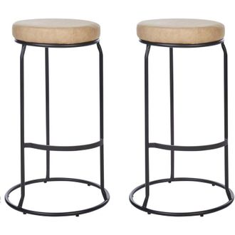 Beliani Conjunto De 2 Sillas De Bar De Piel Sint&eacute;tica Patas De Acero Negro Sin Reposabrazos Tapas De Patas Taburetes Comedor Beige Milroy