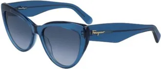 Ferragamo Blue Gradient Cat Eye Ladies Sunglasses SF930SCP 414 56