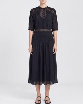 Isabel Marant Abito midi a ruota in misto lino con inserti in pizzo