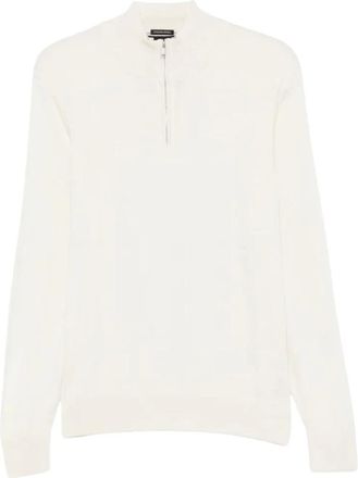 HUGO BOSS Trui Natural Det Zip Metalico Cuello - Heren - Truien - Wit - Maat: 2XL Wol