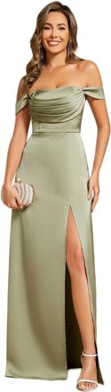 Ever-pretty Bridesmaid Dress for Women Long with Slit Empire Waist Satin Prom Dresses Sage Green 16