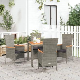 vidaXL Set Comedor De Jard&iacute;n 5 Piezas Con Cojines Rat&aacute;n Sint&eacute;tico Gris Vidaxl