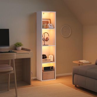 Woltu Woltu Librer&iacute;a Moderna De Madera Con Luz Rgb Y 4 Compartimentos, Blanco