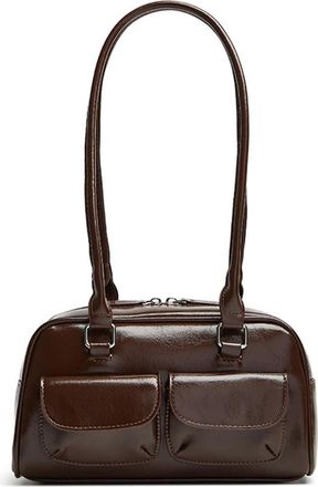 Generic Womens Satchel Hobo Bag Leather Shopping Fashion Solid Double Pocket Hand Underarm(Coffee)