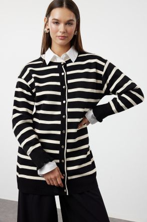 Trendyol Modest Dames Zwart Gestreept Lang Regular fit Modest Vesten