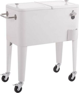 LOLAhome Lolahome Nevera Carrito Vintaje Para Barbacoa. Blanca, 56 Litros De Capacidad, De Acero Con Epoxi Anticorrosi&oacute;n. Carrito De Bebidas Auxiliar Isotermo.