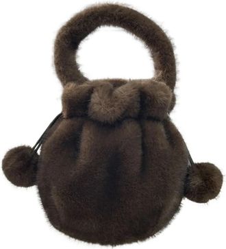 Generic Womens Plush Bags Plush Drawstring Bag Crossbody Soft Handbag Trendy Small(Brown)