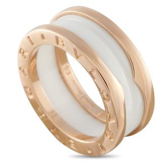 Bulgari B. zero1 18K Rose Gold White Ceramic Ring BV22-031326
