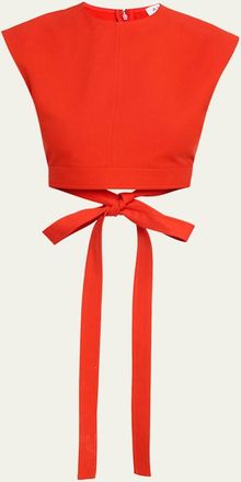 Alaia Cap-Sleeve Belted Cotton Gabardine Crop Top