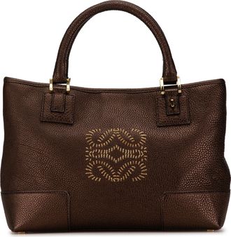 Loewe Pre-owned Womens Amazona Tote With Logo - Dark Brown Leather - One Size