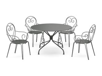 Vente-Unique Conjunto de mesa y sillas de jard&iacute;n de metal: Una mesa de D.120 cm y 4 sillas apilables - Antracita - GUERMANTES de MYLIA