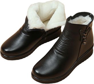 Generic womens winter boots Snow Boots Women Womens Flat Heel Warm Winter Shoes Mouth Round Head Mid Fur Lined Non Slip Booties Waterproof Walking Boot Outdoo