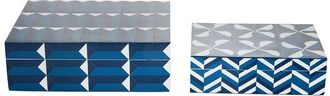 Tozai Home Home Set Of 2 Covered Boxes With Inlaid Geometric Design