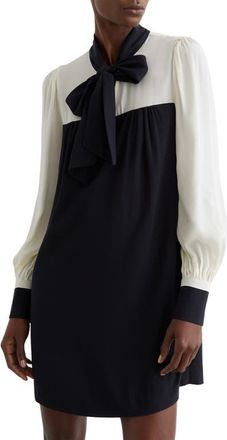 Reiss Cam Tie-Neck Shift Dress in Navy/Ivory at Nordstrom, Size 14 Us