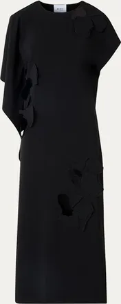 Akris Sleeveless Asymmetric Draped Papercut Flower Crepe Midi Dress