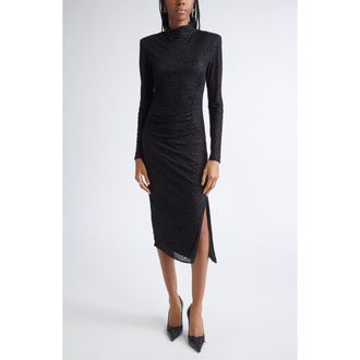 Ramy Brook Eveline Flocked Dot Long Sleeve Dress in Black Dot at Nordstrom Rack, Size 14