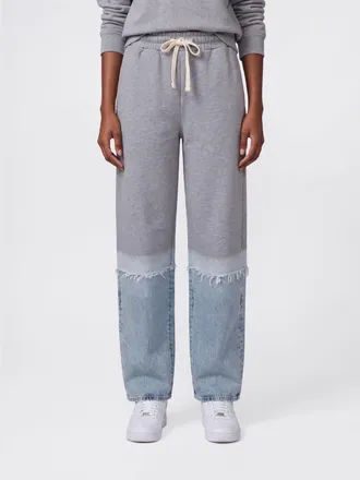 Haikure Pantaloni jogging in denim di cotone con motivo bicolor astratto