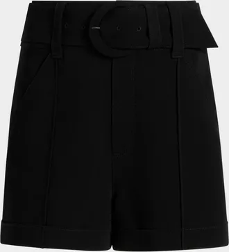 Cinq &agrave; Sept Aldi Belted High-Rise Stitched Shorts