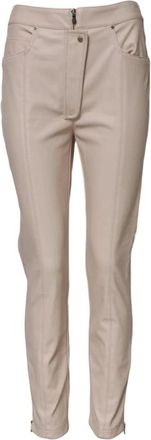 Elisabetta Franchi Beige Logo Detail Tapered Broek - Dames - Slim Fit Broeken - Beige - M - Polyester - Broeken