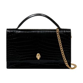 Alexander McQueen Womens Crocodile-Embossed Calfskin Top Handle Bag Black