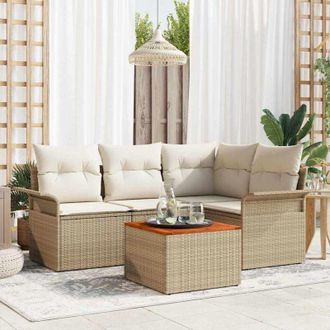 vidaXL Vidaxl - Conjunto De Sof&aacute; De Jard&iacute;n 5 Pcs Beige, Crema 55 X 55 X 37 Cm