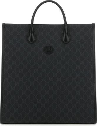 Gucci Gg Supreme Fabric And Leather Shopping Bag