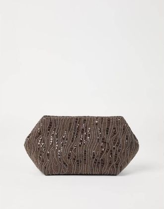 Brunello Cucinelli Brown Cotton Linen Clutch