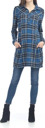 Papillon Plaid Henley Sweater Dress In Blue