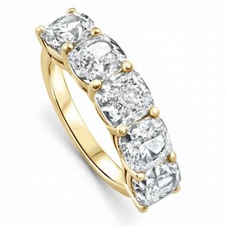 Pompeii3 5 1/4Ct Cushion Cut 5-Stone Diamond Wedding Anniversary Ring 14k Gold Lab Grown