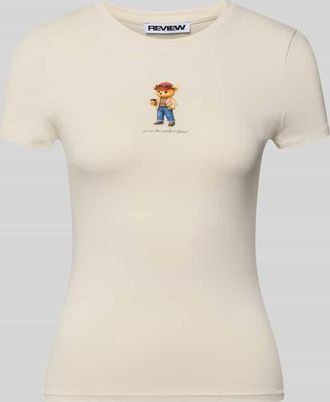Review Slim Fit T-Shirt mit Logo-Print Modell Sweet in Offwhite, Gr&ouml;&szlig;e XL