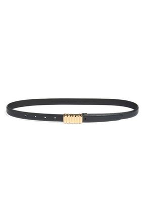 Favorite Daughter Plaque Buckle Leather Belt in Black/Polished Gold at Nordstrom, Size X-Small