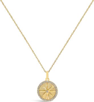 House of Brilliance 14K Yellow Gold 1/5 Cttw Diamond Starburst Fluted Medallion Pendant Necklace