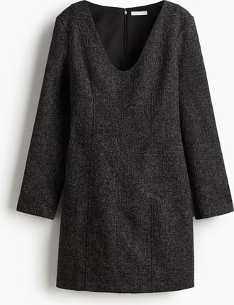 H&M Bouclé-Kleid mit Langarm - Schwarz