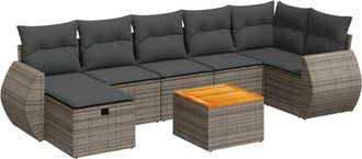 vidaXL Set De Sof&aacute;s De Jard&iacute;n Y Cojines 8 Piezas Rat&aacute;n Sint&eacute;tico Gris Vidaxl