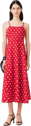 Maje Backless linen-blend maxi dress in Red Dots Print at Nordstrom, Size 40
