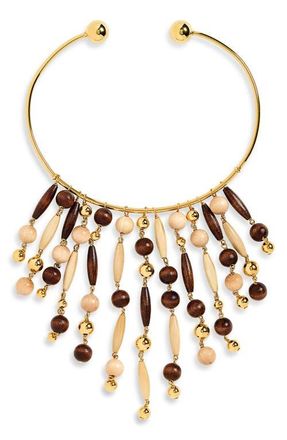 Paco Rabanne Wooden Beaded Collar Necklace in Gold at Nordstrom