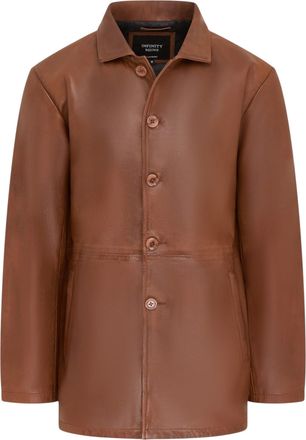 Infinity Leather Mens Tan Leather Long Collared Car Coat Jacket - Berry