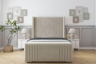 Sloomy Camden Plush Bed Frame With 50 Upholstered Wingback Headboard in Cream | Size: Super King