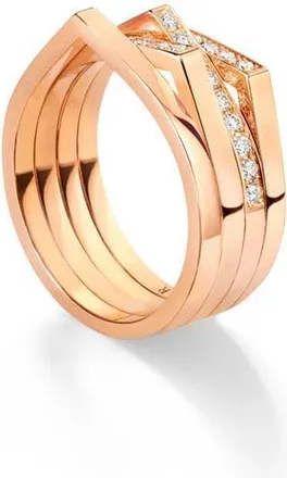 Repossi Antifer 2-Row 18K Gold and Diamond Hoop Earring in Rose Gold at Nordstrom, Size 6