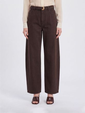 Twinset Pantaloni baggy a gamba larga e vita alta in cotone