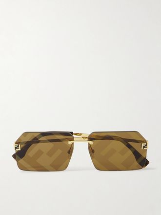 Fendi Occhiali Da Sole In Metallo Dorato Con Montatura Rettangolare A Giorno Fendi Sky - Oro