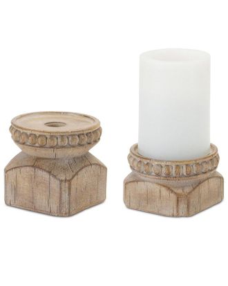 Melrose International Set Of 4 Beaded Wood Design Candle Holder