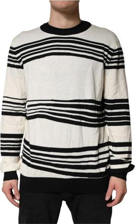 Dolce & Gabbana Trui met ronde hals - Heren - Ronde hals truien - Wit - 2XL - Wol - Truien & Vesten
