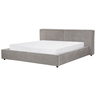 Beliani Cama Cl&aacute;sica Tapizada De Pana Somier De L&aacute;minas Gris 180 X 200 Linards