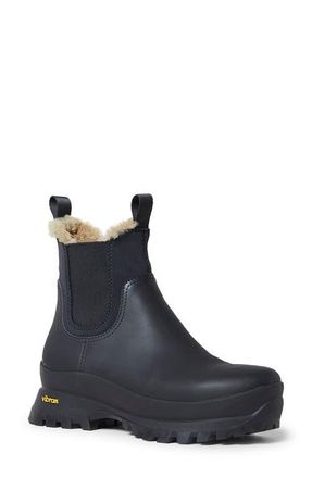 Loeffler Randall Tara Geniune Shearling Lined Water Resistant Chelsea Boot in Black/Black at Nordstrom, Size 6