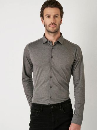 DeSoto Langarmhemd DESOTO Jerseyhemd Casual Kent, Herren, Gr. XL, N-Gr, grau (grau piqu&eacute;), Jersey, Obermaterial: 100% Baumwolle, unifarben, slim fit normal, 