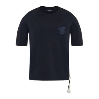 Emporio Armani T-Shirts, male, Blue, Size: XS Heavy jersey T-shirt with shield embroidery