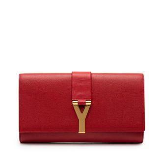 Saint Laurent Pre-owned Womens Textured Leather Chyc Ligne Clutch - Red - One Size