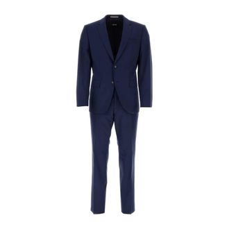 HUGO BOSS Kostuums, Heren, Blauw, S, Wol, Blauw Stretch Wol Pak
